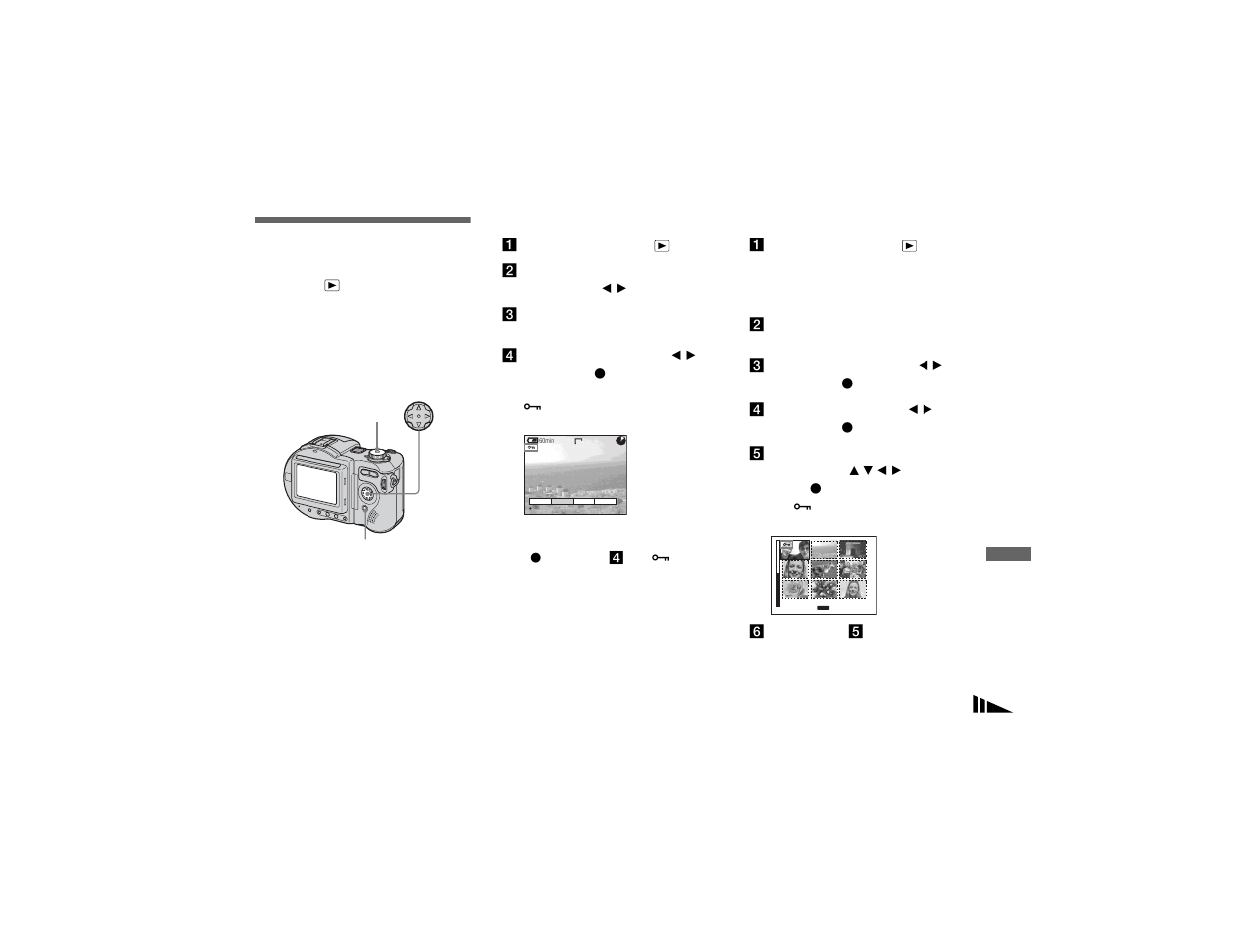 Still image editing, Protecting images, In single-image mode | In index (nine-image) mode, Protecting images – protect, In single-image mode in index (nine-image) mode | Sony MVC-CD400 User Manual | Page 89 / 132