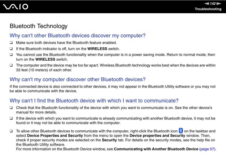 Bluetooth technology | Sony VGN-S570P User Manual | Page 142 / 182