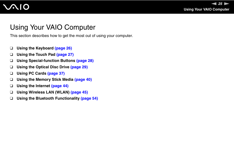 Using your vaio computer | Sony VGN-S570P User Manual | Page 25 / 182