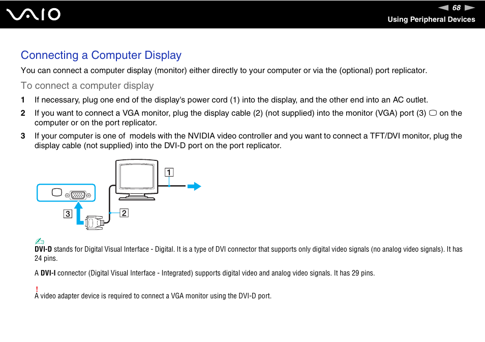 Connecting a computer display | Sony VGN-S570P User Manual | Page 68 / 182