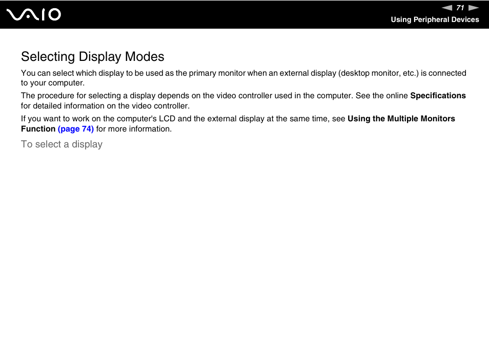 Selecting display modes | Sony VGN-S570P User Manual | Page 71 / 182