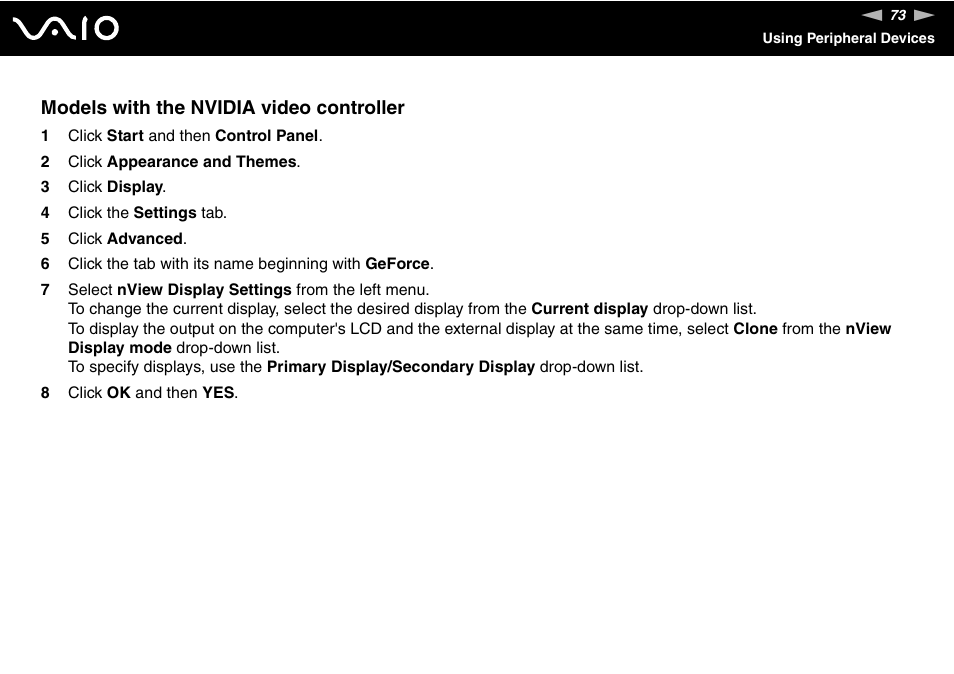 Models with the nvidia video controller | Sony VGN-S570P User Manual | Page 73 / 182