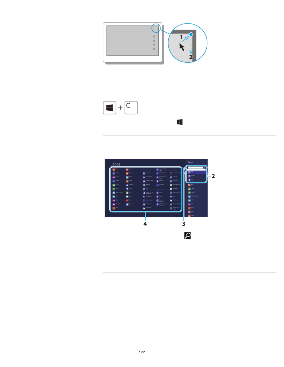 Searching/starting apps, files, or settings, Checking currently running apps, Details | Sony SVE11125CXB User Manual | Page 122 / 361