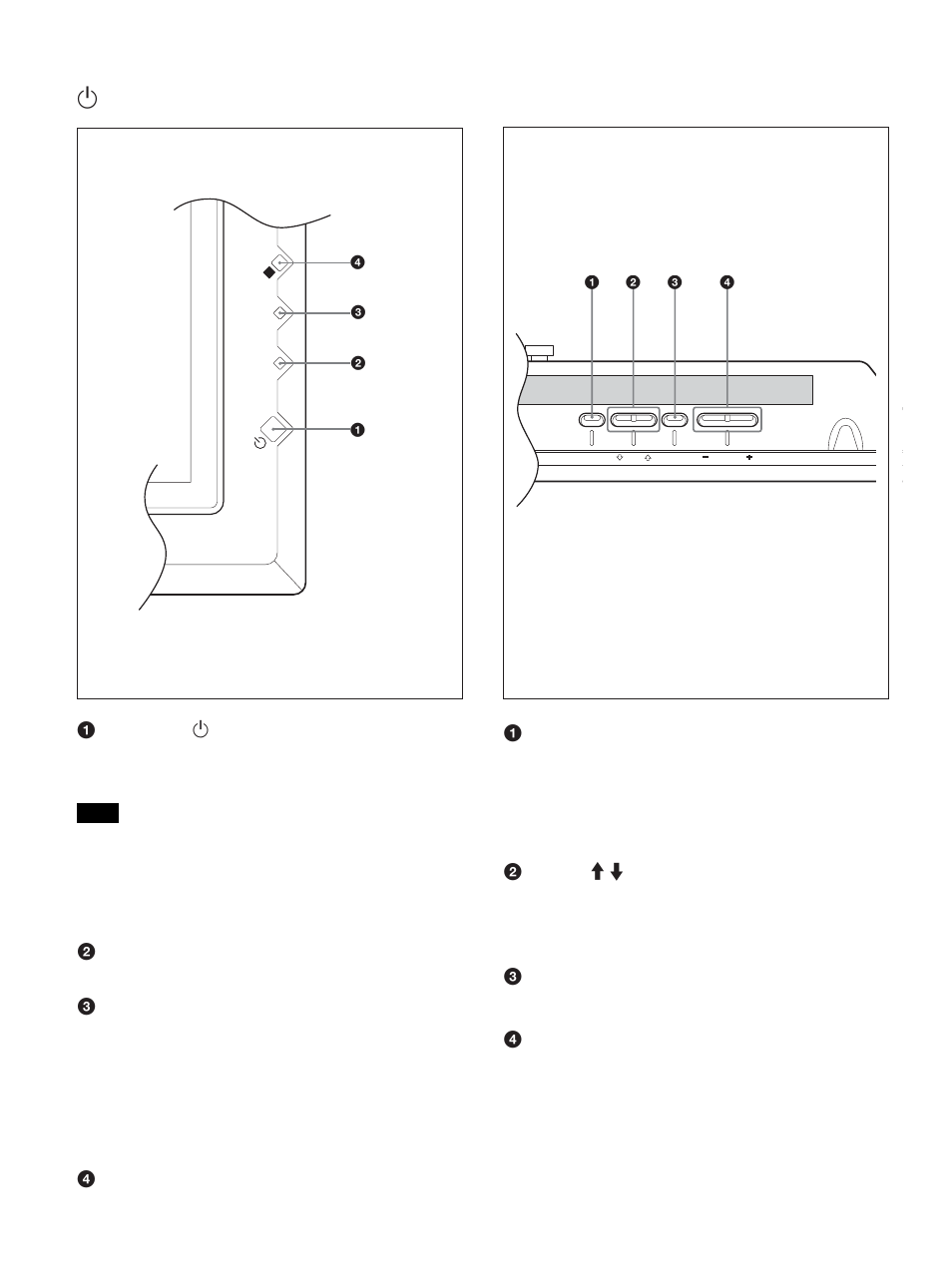 Sección de indicadores / interruptor (de espera), Sección de botones de control (parte superior), Sección de indicadores / interruptor 1 (de espera) | Sony PFM-42X1S User Manual | Page 224 / 376