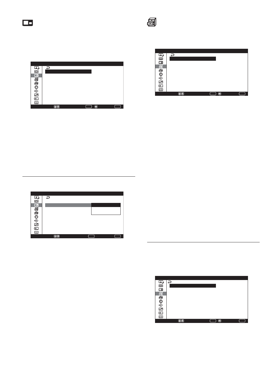 Menu impostazione personalizz, Attivare il menu picture, Menu salva schermo | Sony PFM-42X1S User Manual | Page 290 / 376