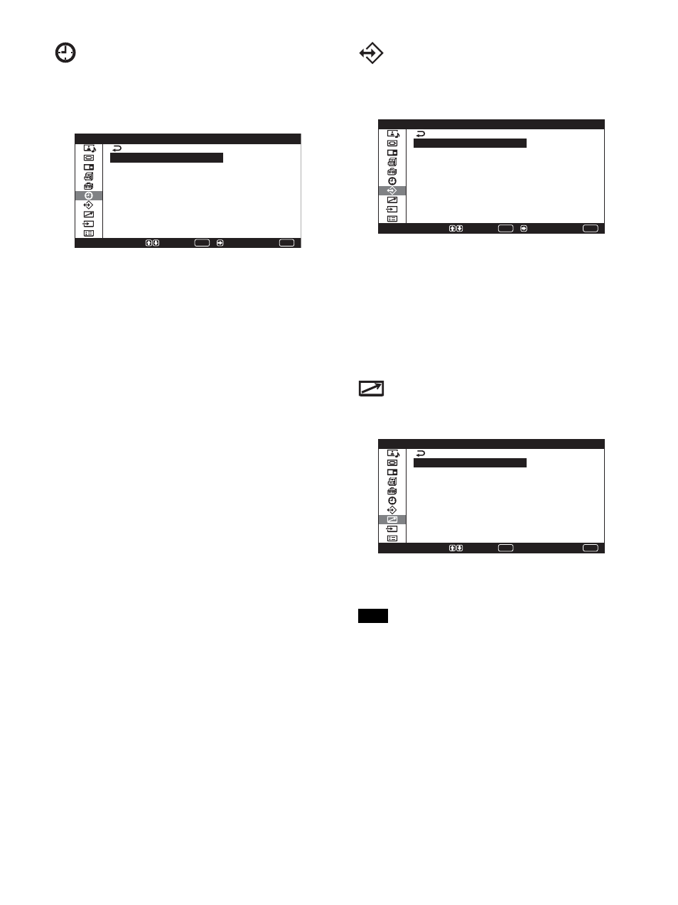 Timer/clock menu, Remote menu, Clock set sets the time | This menu is used for remote control settings, Index number sets the index number of the display | Sony PFM-42X1S User Manual | Page 80 / 376