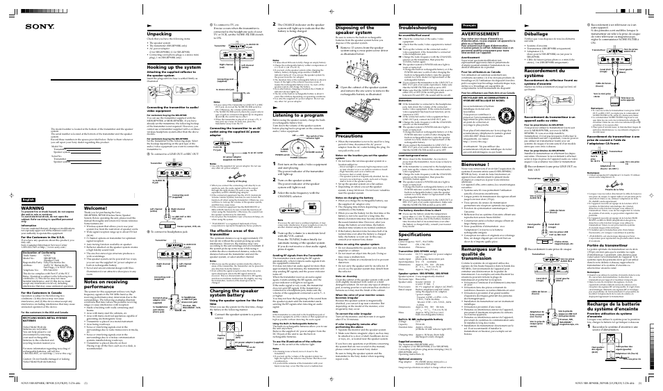 Sony SRS-RF90RK User Manual | 2 pages
