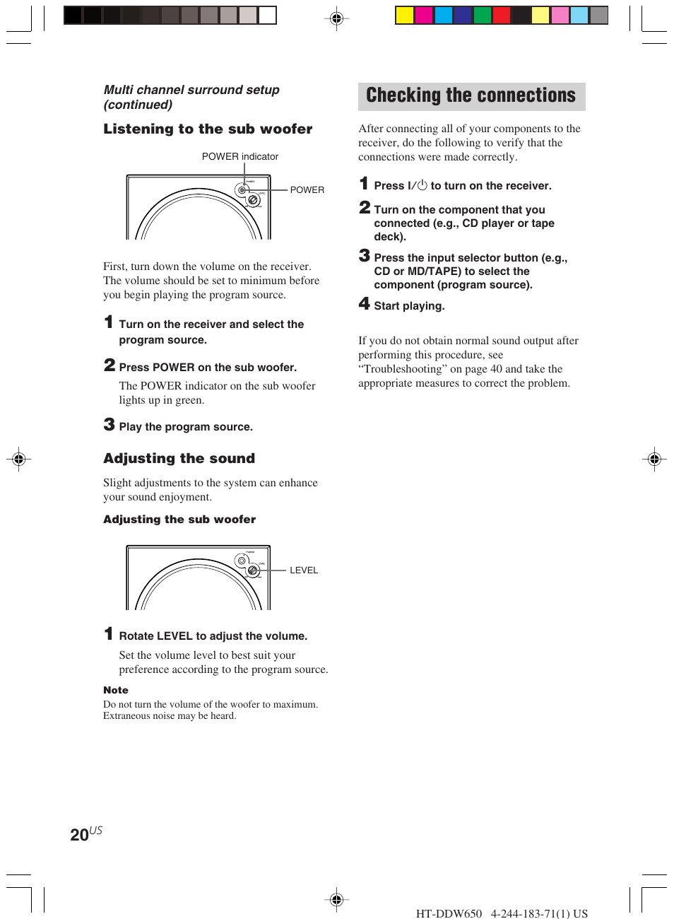 Checking the connections | Sony HT-DDW650 User Manual | Page 20 / 48