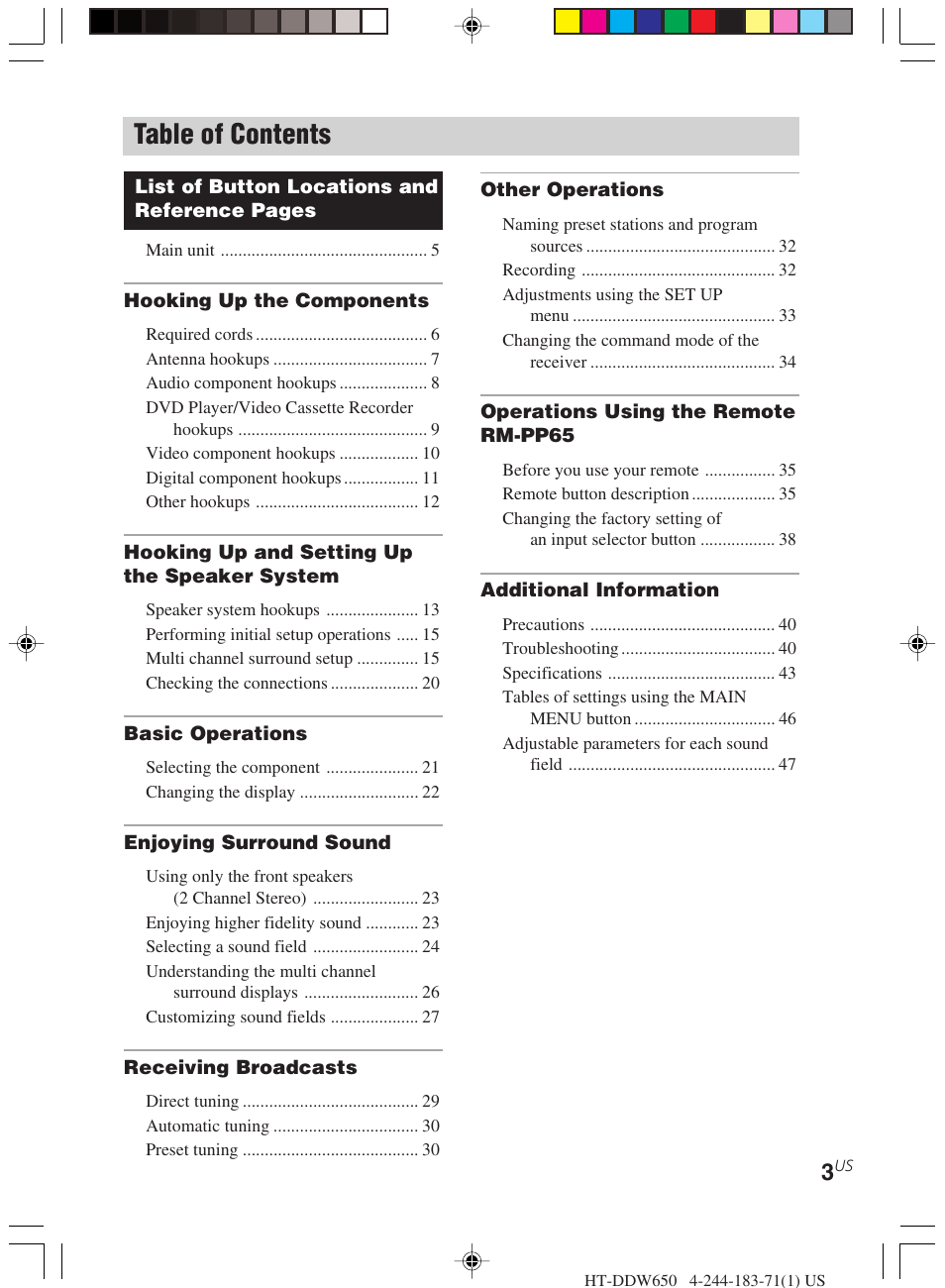 Sony HT-DDW650 User Manual | Page 3 / 48