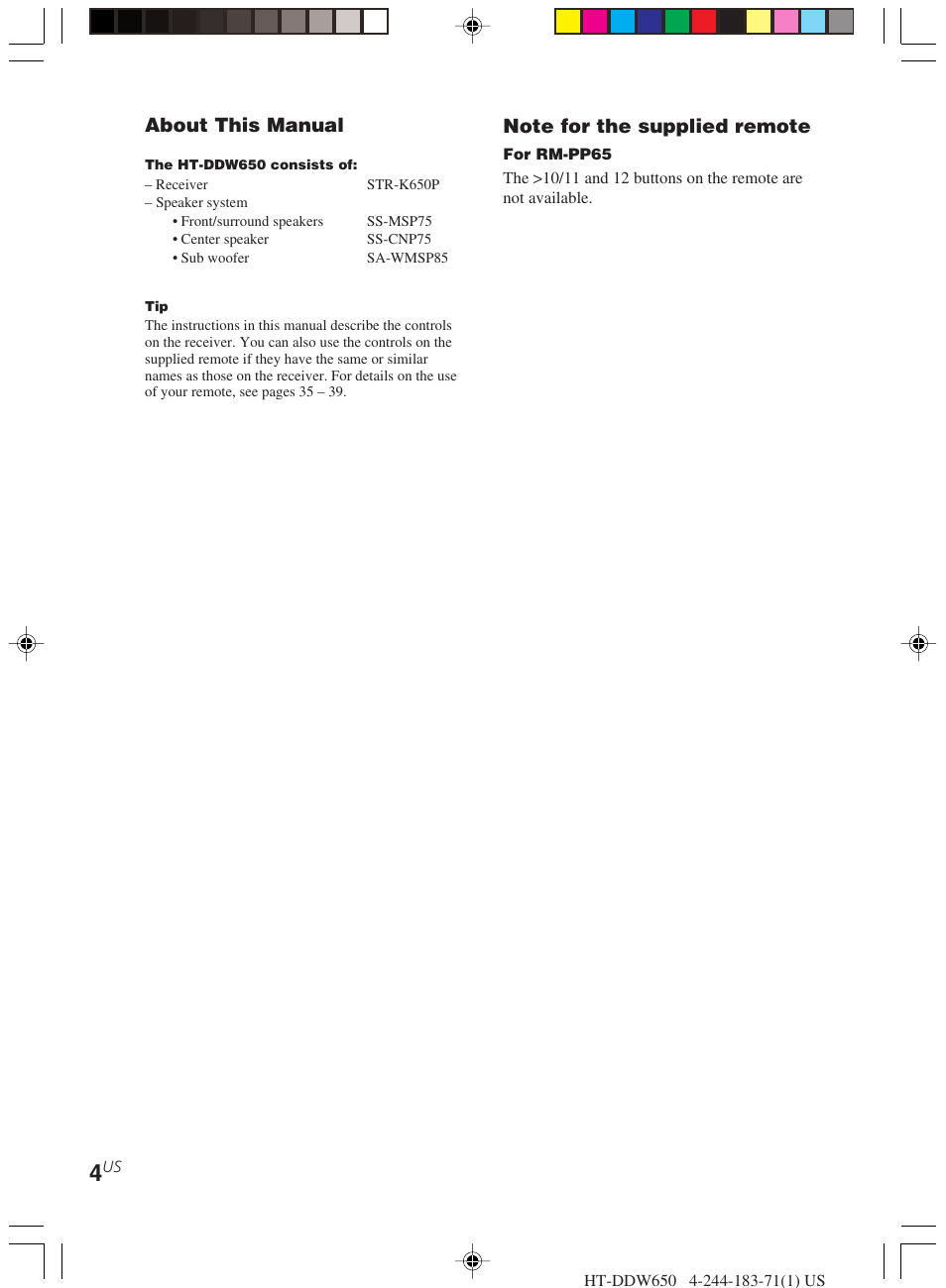 About this manual | Sony HT-DDW650 User Manual | Page 4 / 48
