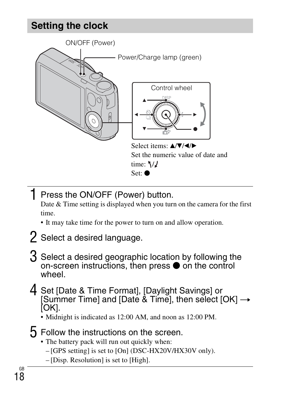 Setting the clock | Sony DSC-HX30V User Manual | Page 18 / 68