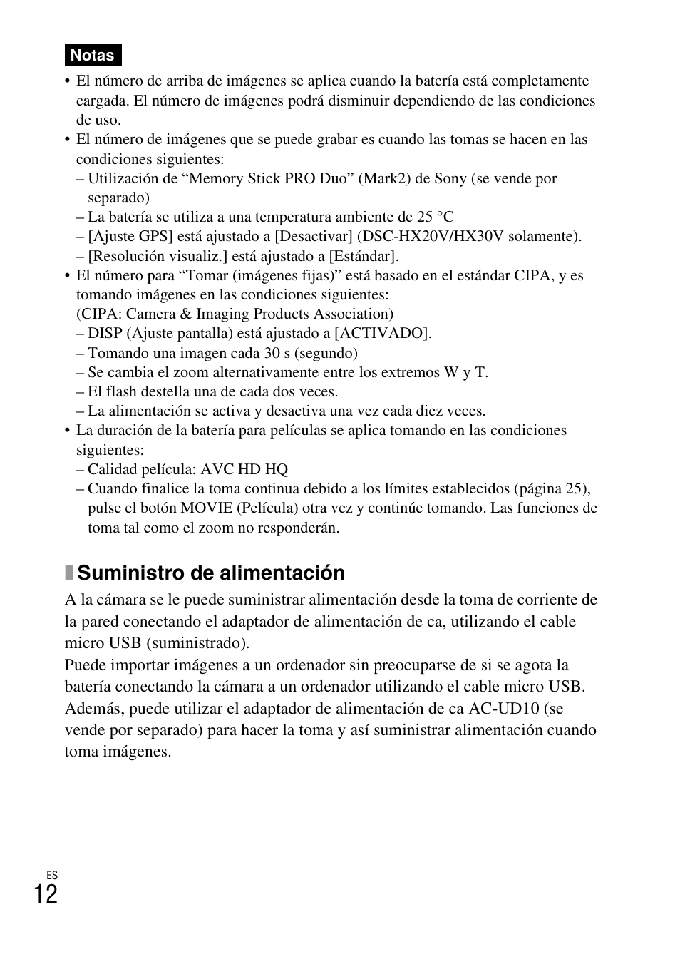 Xsuministro de alimentación | Sony DSC-HX30V User Manual | Page 44 / 68