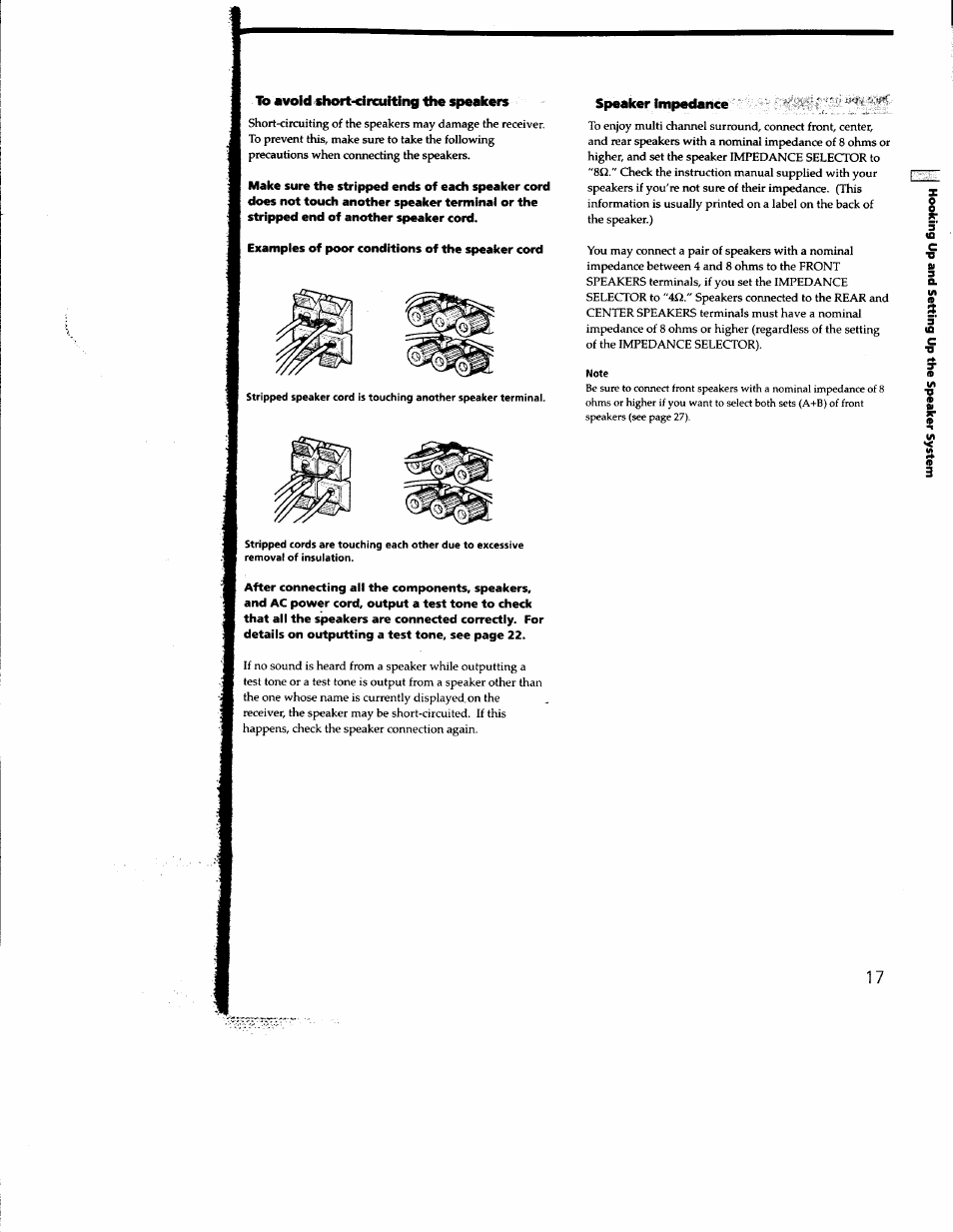 To avoid short-circuiting the speakers, Speaker impedance - ' .o. -i | Sony STR-DE935 User Manual | Page 16 / 56