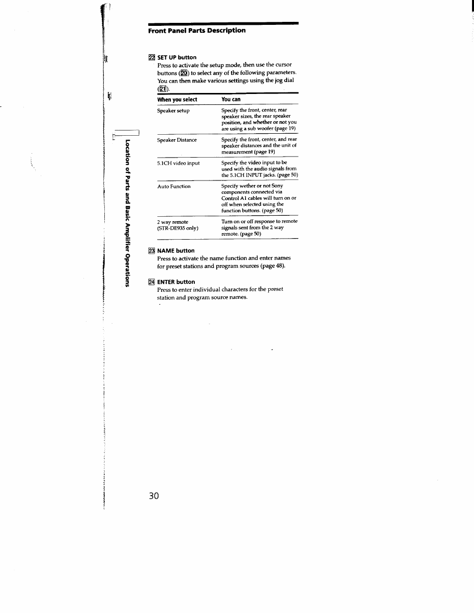 I set up button, J name button, I enter button | Sony STR-DE935 User Manual | Page 29 / 56