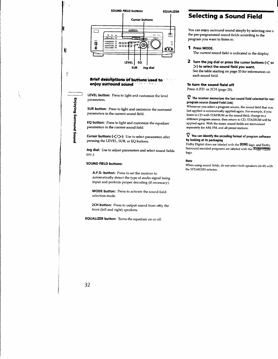 Selecting a sound field, To turn the sound field off | Sony STR-DE935 User Manual | Page 31 / 56