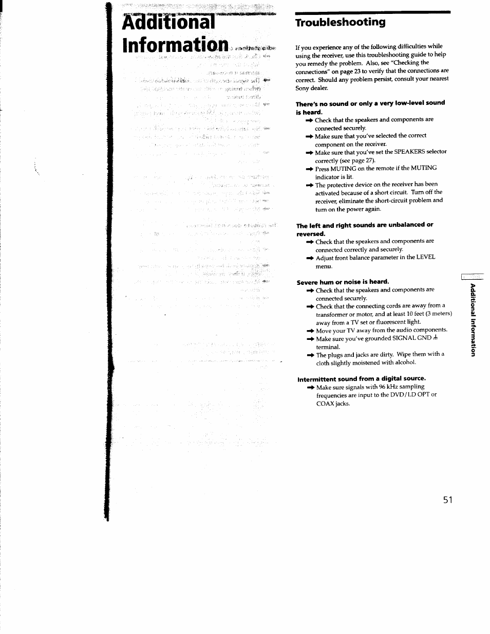 Aaditional, Information, Troubleshooting | Sony STR-DE935 User Manual | Page 49 / 56