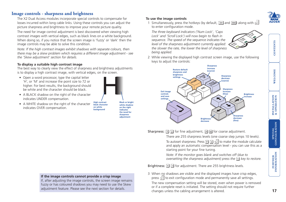 Image controls - sharpness and brightness | Adder Technology ADDERLINK X2 User Manual | Page 18 / 26