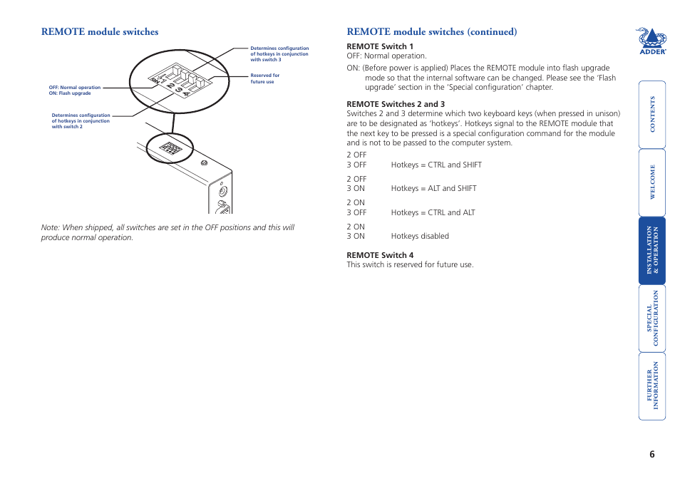 Remote module switches | Adder Technology ADDERLINK X2 User Manual | Page 7 / 26