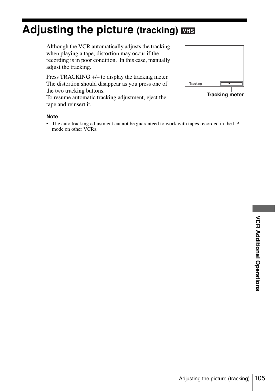 Adjusting the picture (tracking), Adjusting the picture, Tracking) | Sony SLV-D560P User Manual | Page 105 / 128