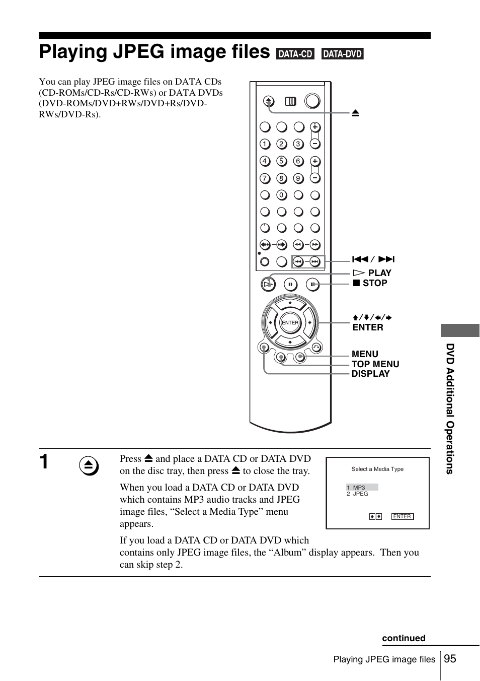 Playing jpeg image files | Sony SLV-D560P User Manual | Page 95 / 128