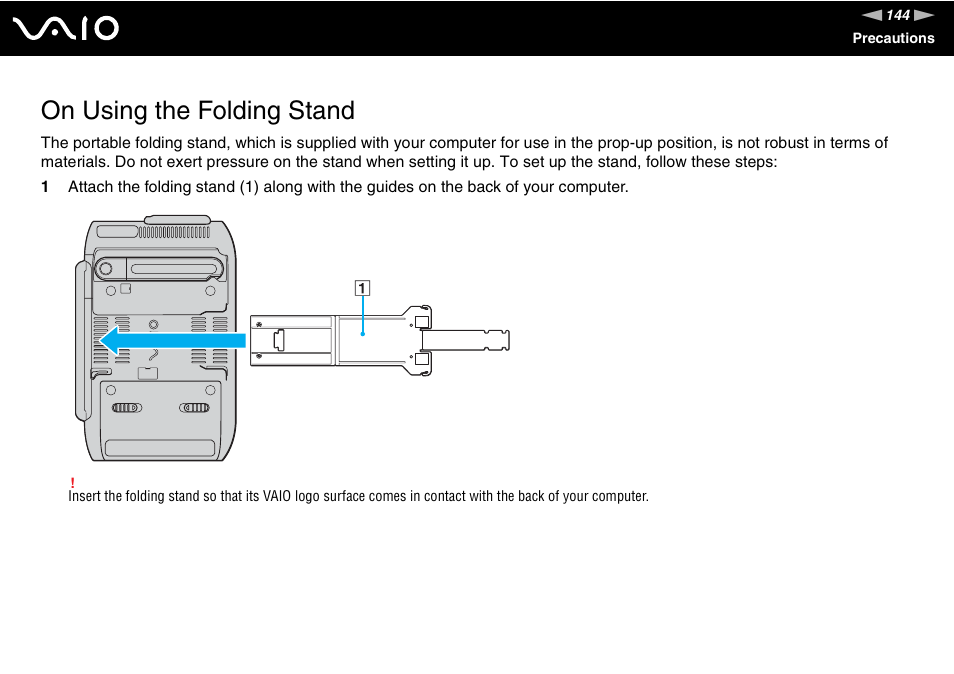 On using the folding stand | Sony VGN-UX380N User Manual | Page 144 / 201