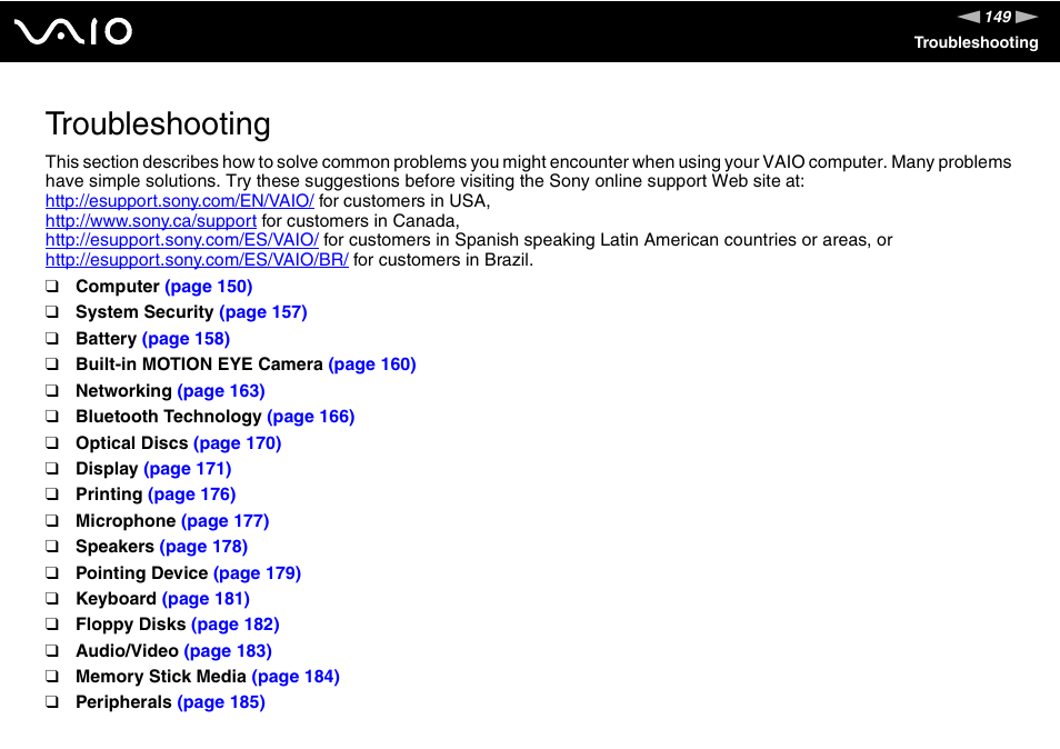 Troubleshooting | Sony VGN-UX380N User Manual | Page 149 / 201