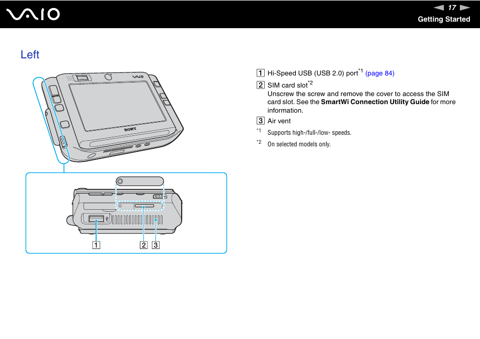 Left | Sony VGN-UX380N User Manual | Page 17 / 201