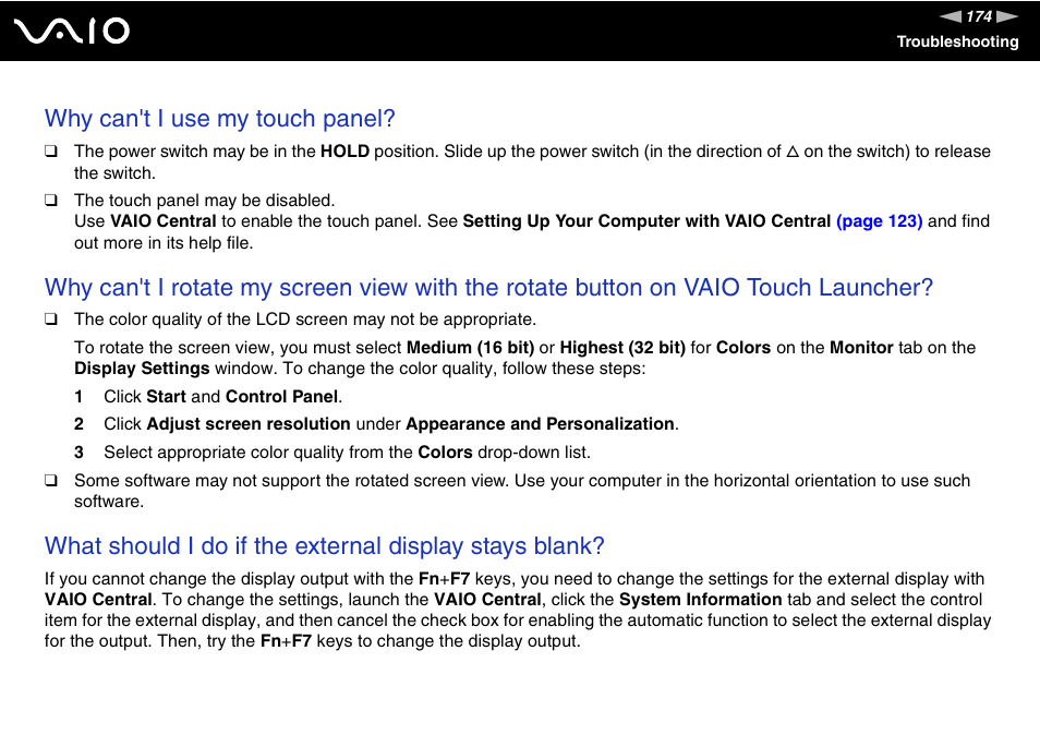 Why can't i use my touch panel | Sony VGN-UX380N User Manual | Page 174 / 201