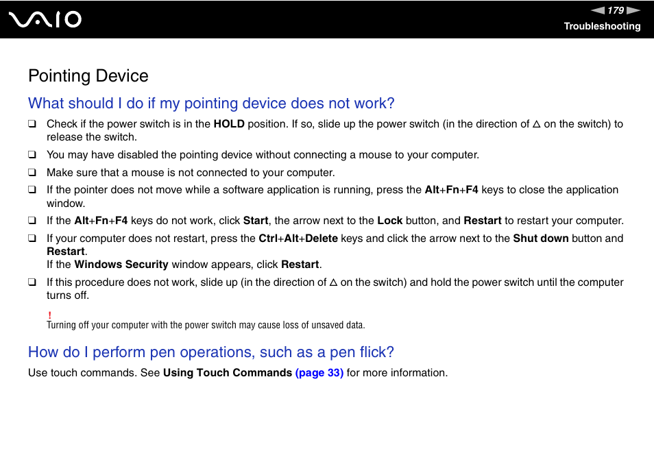 Pointing device | Sony VGN-UX380N User Manual | Page 179 / 201