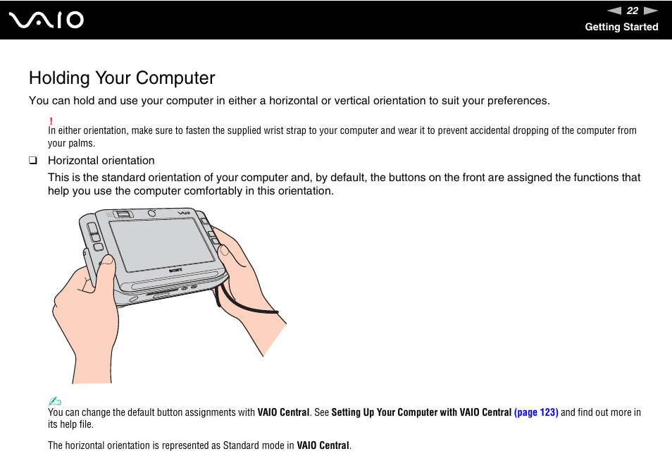 Holding your computer | Sony VGN-UX380N User Manual | Page 22 / 201