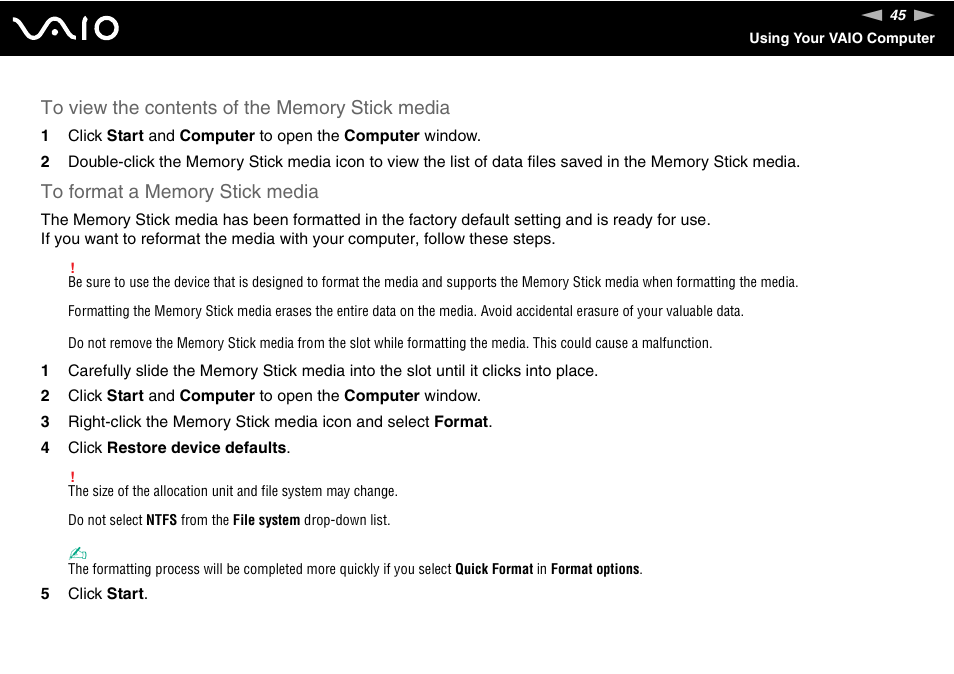 Sony VGN-UX380N User Manual | Page 45 / 201