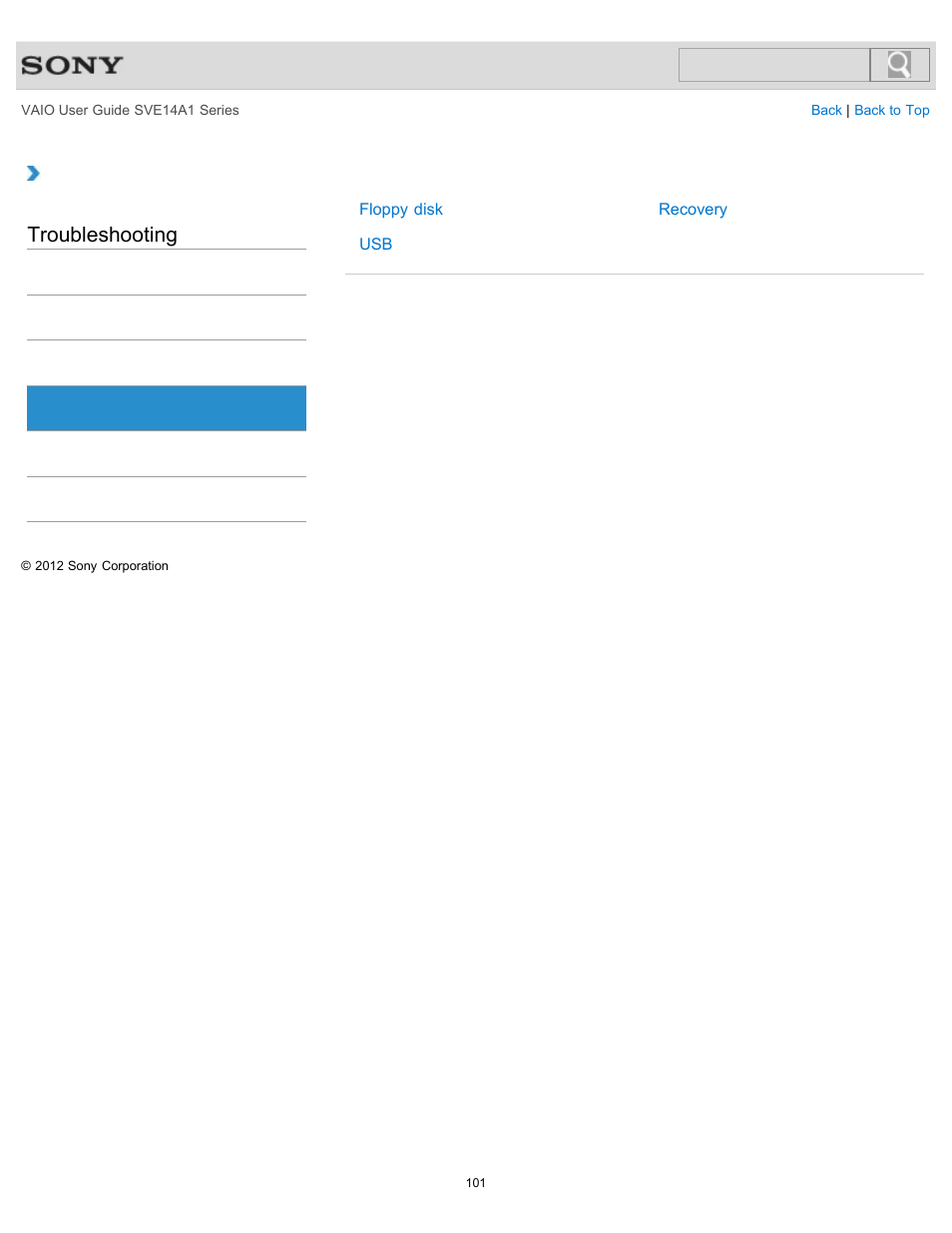 Backup / recovery, Troubleshooting | Sony SVE14A1HFXBC User Manual | Page 101 / 373