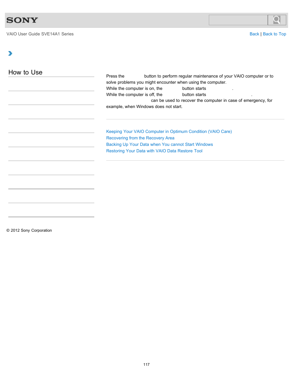 About the assist button, Details, How to use | Sony SVE14A1HFXBC User Manual | Page 117 / 373
