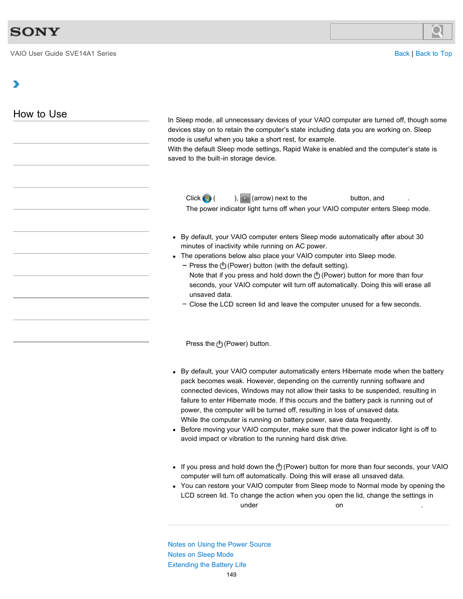 Using sleep mode, Details, How to use | Sony SVE14A1HFXBC User Manual | Page 149 / 373