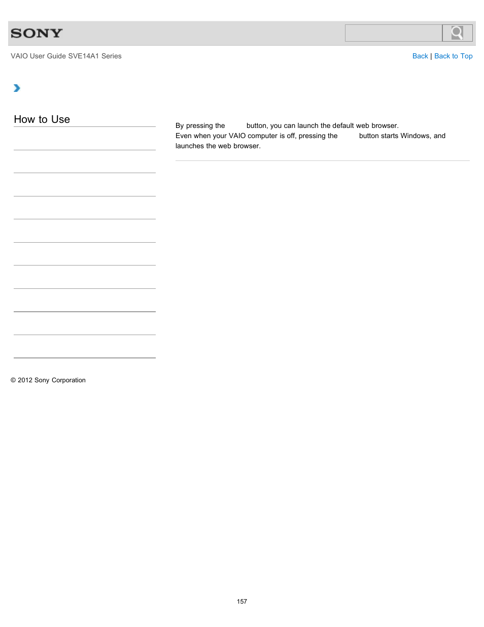Launching the web browser (web button), Details, How to use | Sony SVE14A1HFXBC User Manual | Page 157 / 373