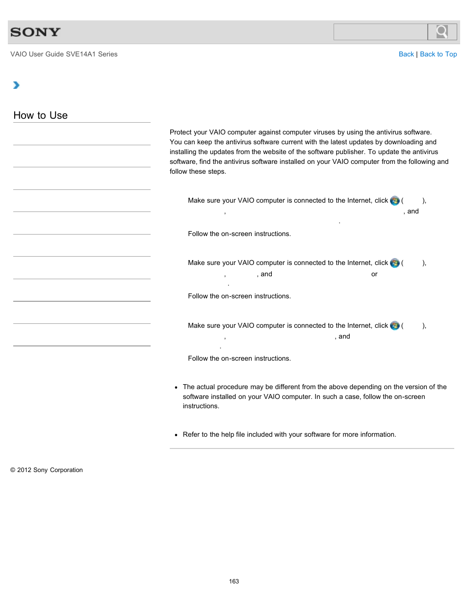 How to use | Sony SVE14A1HFXBC User Manual | Page 163 / 373