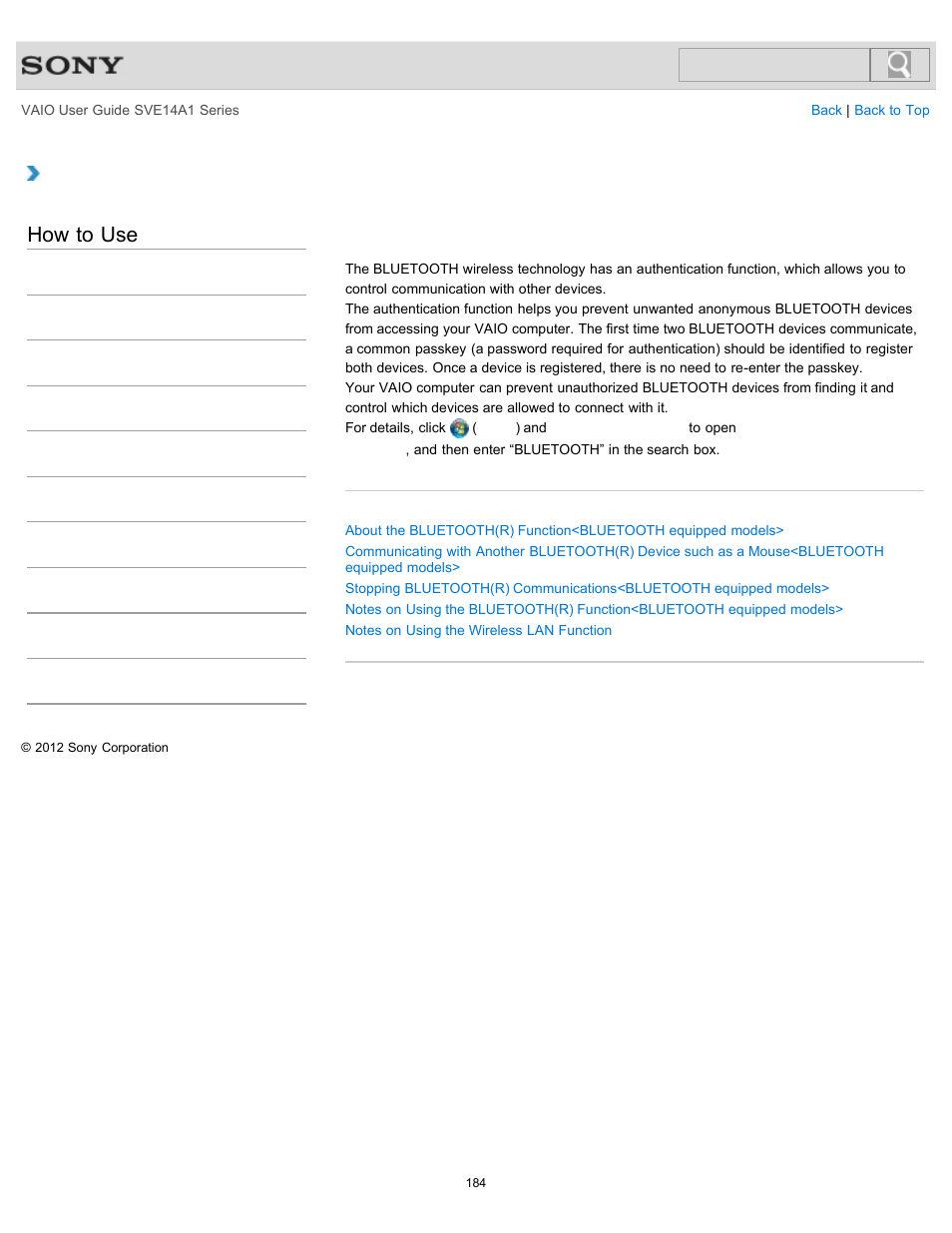 How to use | Sony SVE14A1HFXBC User Manual | Page 184 / 373