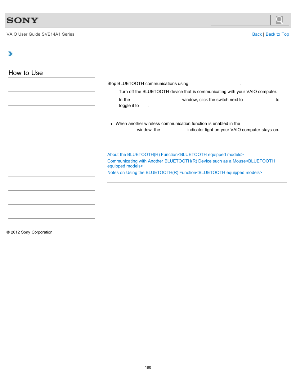 Click to search, How to use | Sony SVE14A1HFXBC User Manual | Page 190 / 373