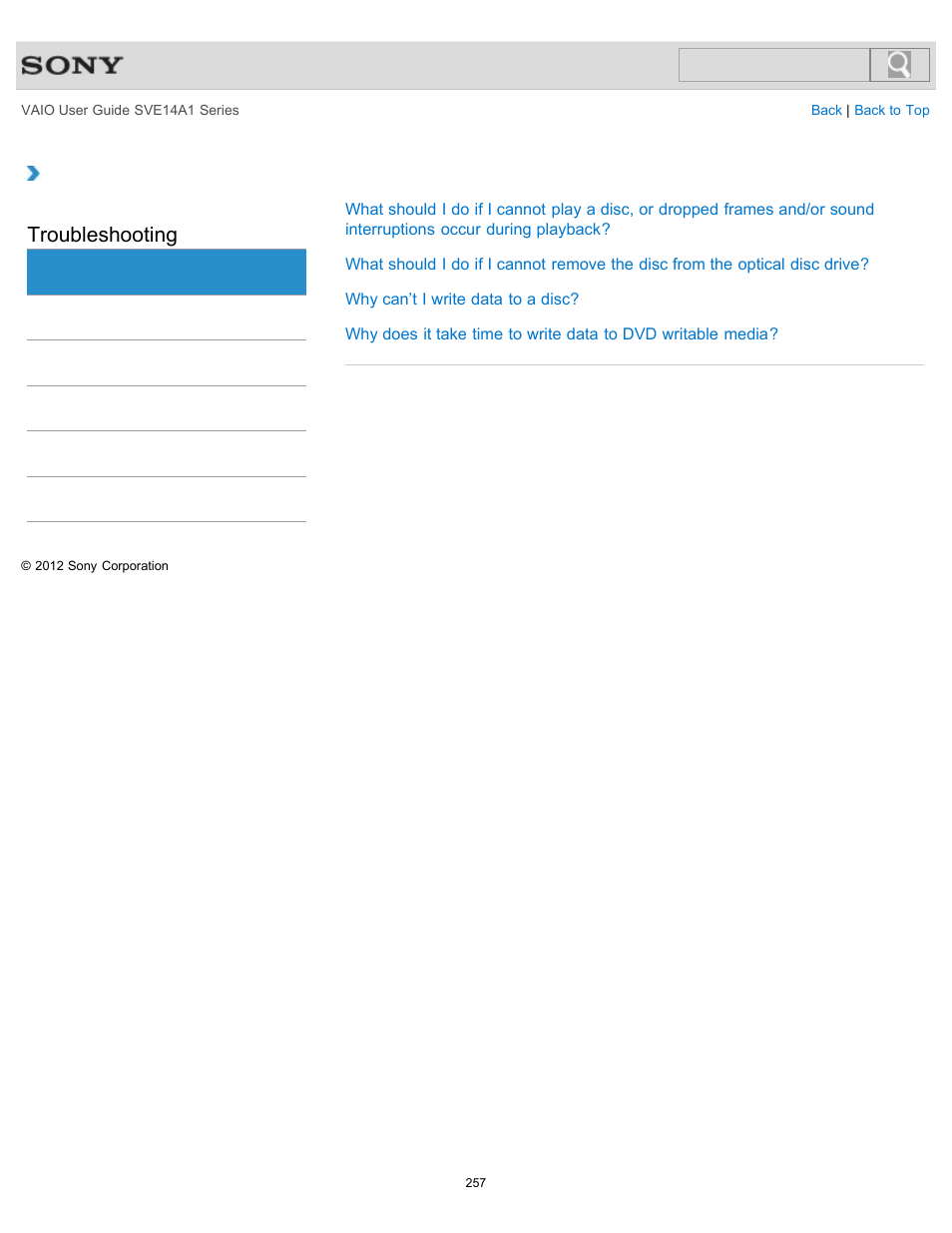 Cd/dvd/bd, Troubleshooting | Sony SVE14A1HFXBC User Manual | Page 257 / 373