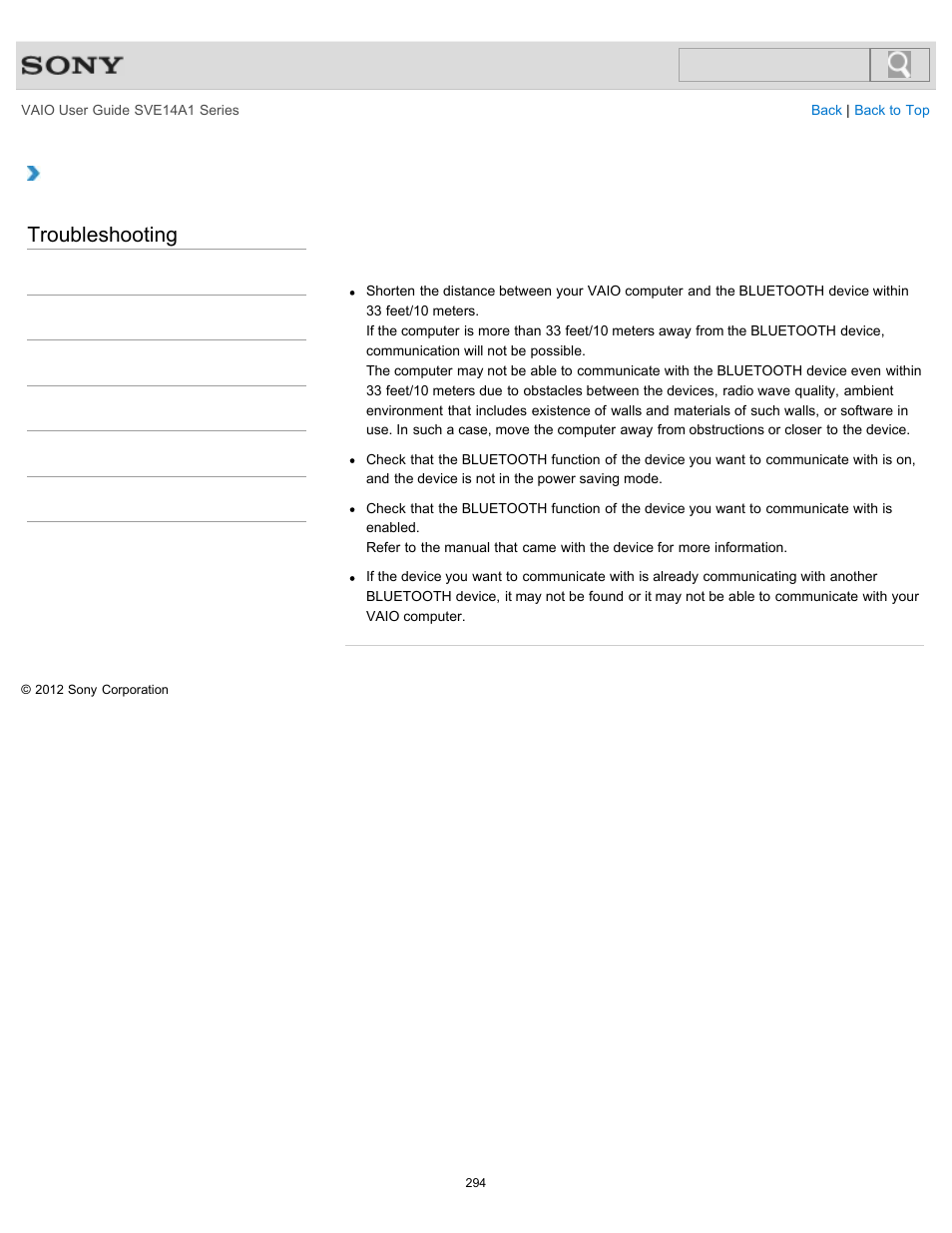 Communicate with, Troubleshooting | Sony SVE14A1HFXBC User Manual | Page 294 / 373