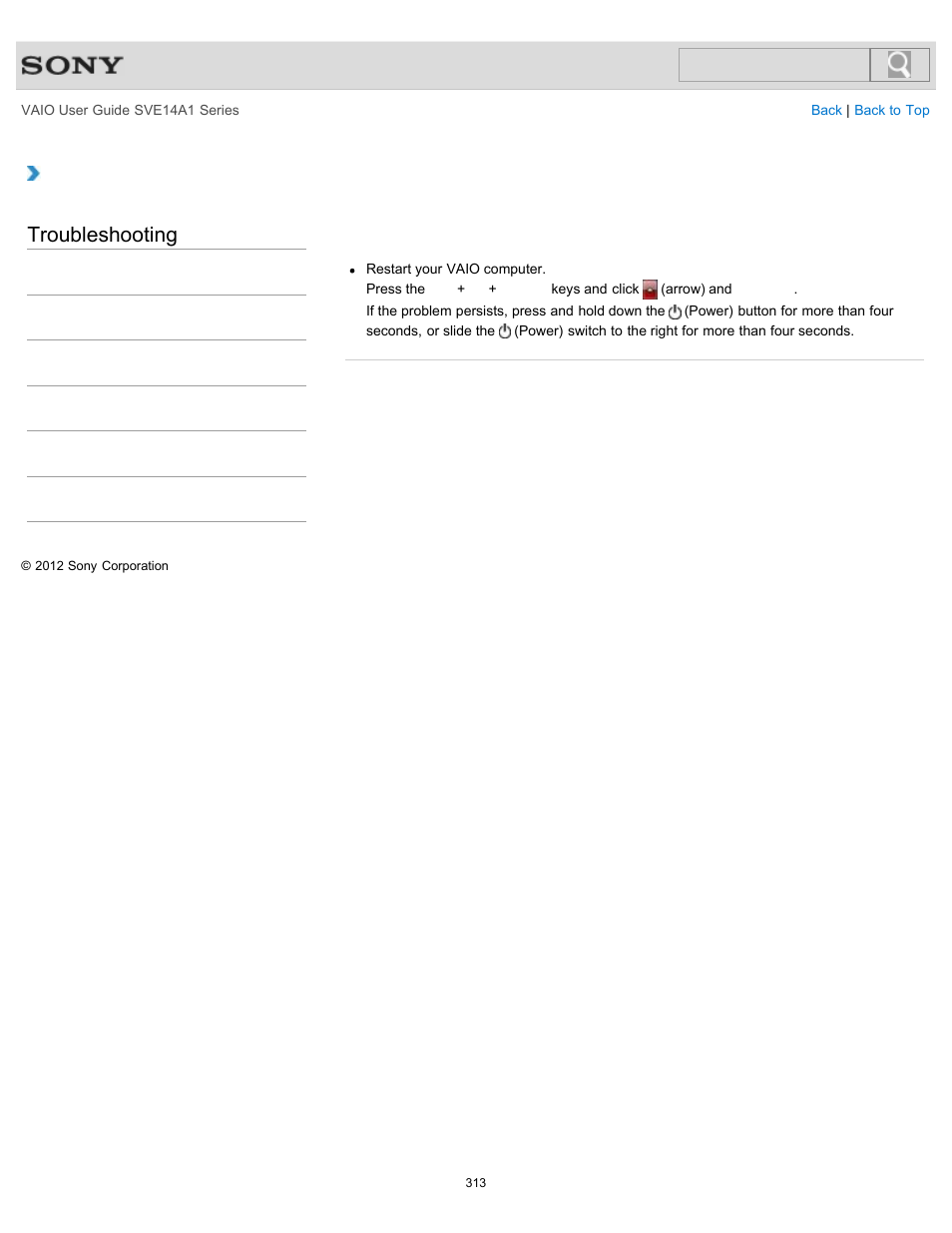 Troubleshooting | Sony SVE14A1HFXBC User Manual | Page 313 / 373