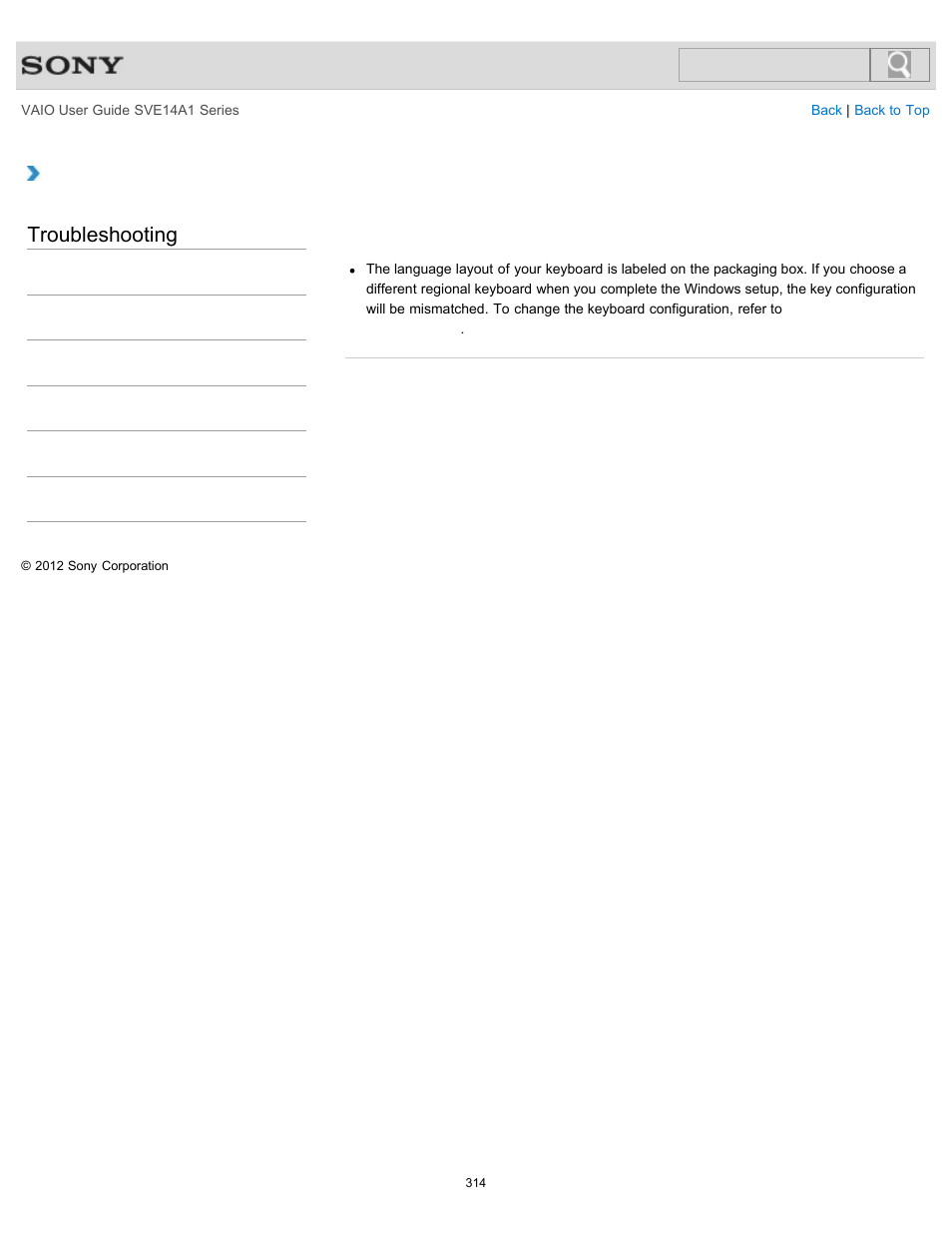 Troubleshooting | Sony SVE14A1HFXBC User Manual | Page 314 / 373