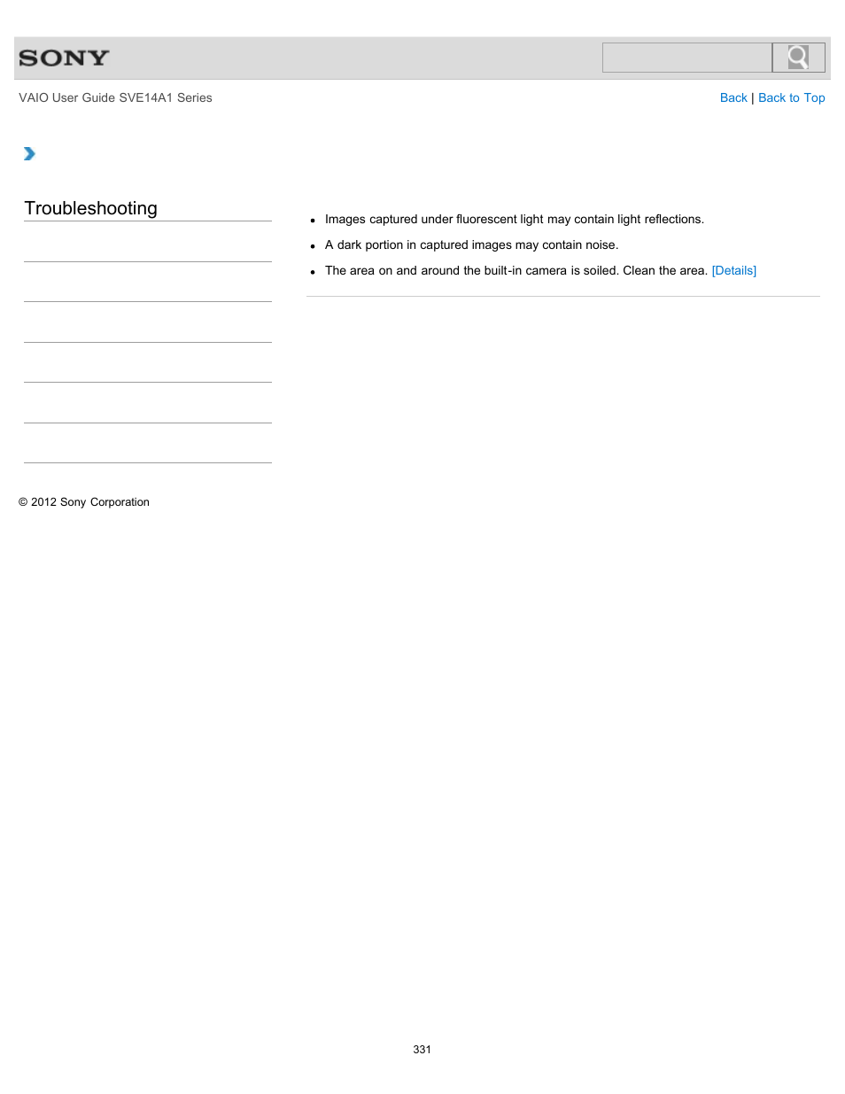 Why are captured images poor in quality, Troubleshooting | Sony SVE14A1HFXBC User Manual | Page 331 / 373