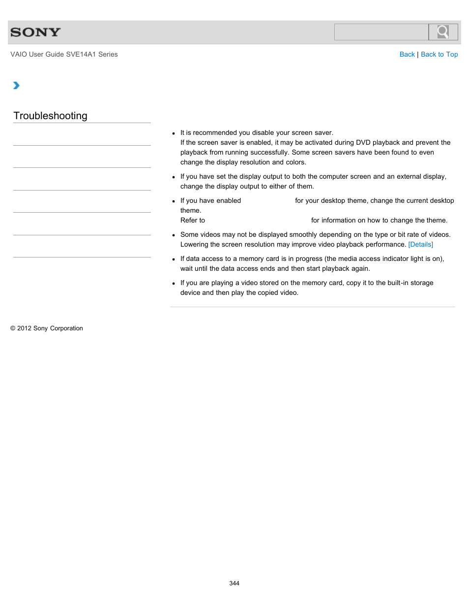 Troubleshooting | Sony SVE14A1HFXBC User Manual | Page 344 / 373