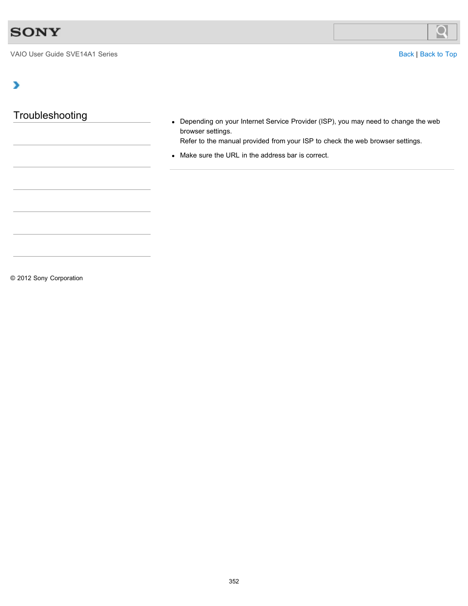 What should i do if the website is not displayed, Troubleshooting | Sony SVE14A1HFXBC User Manual | Page 352 / 373