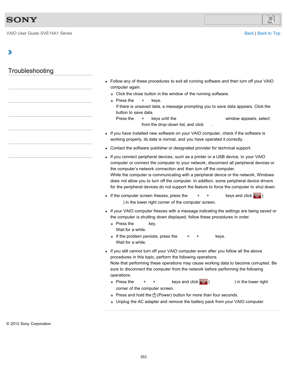 Troubleshooting | Sony SVE14A1HFXBC User Manual | Page 353 / 373