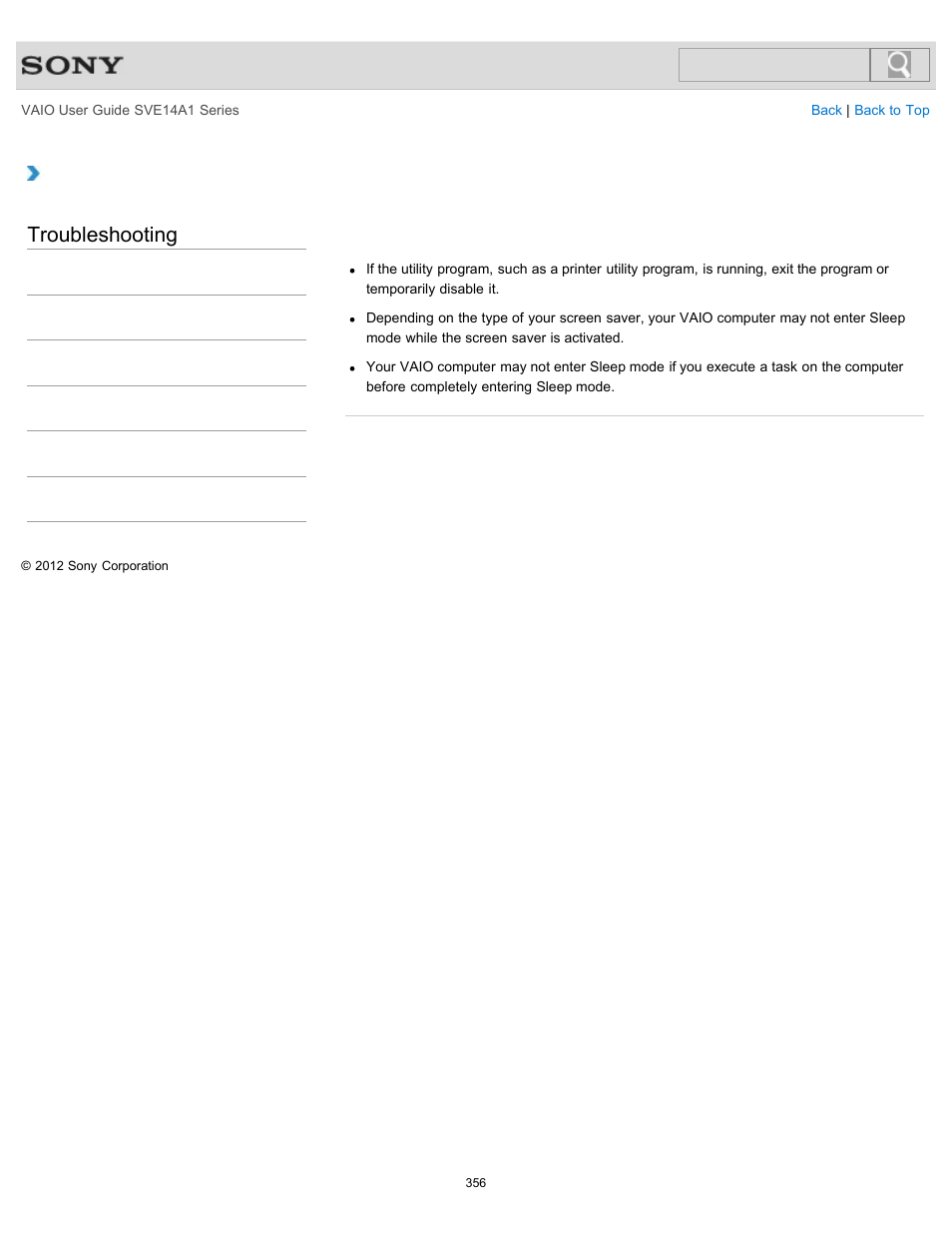 Troubleshooting | Sony SVE14A1HFXBC User Manual | Page 356 / 373