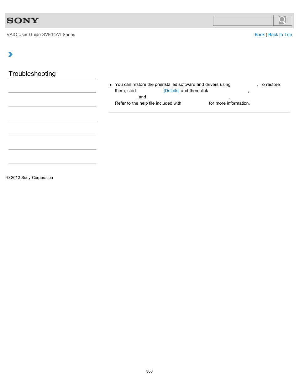 Troubleshooting | Sony SVE14A1HFXBC User Manual | Page 366 / 373