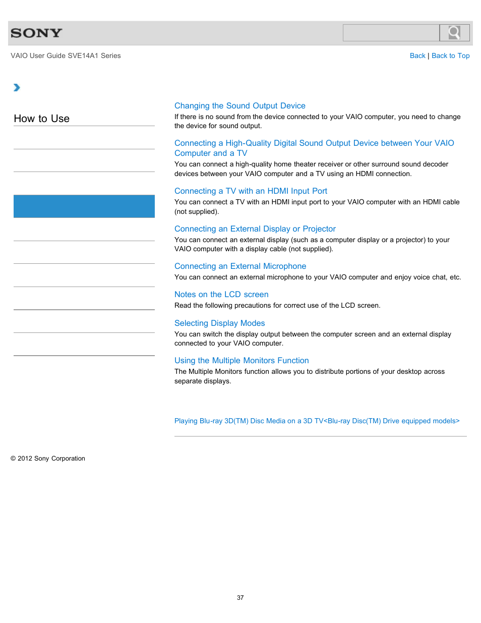 Peripheral device, How to use | Sony SVE14A1HFXBC User Manual | Page 37 / 373