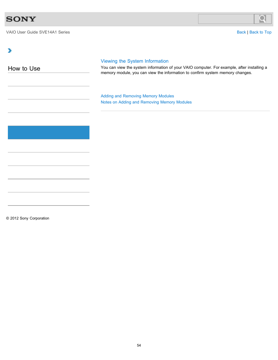 Memory module, How to use | Sony SVE14A1HFXBC User Manual | Page 54 / 373